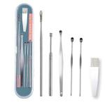 TENDULA Ear Wax Cleaner Resuable Ear Cleaner Tool Set with Storage Box Ear Wax Remover Tool Kit with Ear Curette Cleaner and Spring Ear Buds Cleaner Stainless Steel (6 PCS SET)