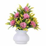 KANRAJ Beautiful Decorative Piece Rose Flower Set, Multicolor Rose Artificial Flower with Pot (6.5 inch, Pack of 1) (Pink)
