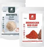 Amazercare Moroccan Red Clay + Bentonite Powder For Skin & Hair (2 Pouches, 225Gm Each) Natural Face Pack, Skin Care Treatment & Healing, Diy Face Masks, 100% Natural