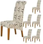 HOKIPO 140gsm Fully Covered Long Back Dining Chair Covers Set of 6, Natural Beige Abstract Art (AR-4944-C4*6)