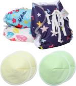 Mom's Pride Multicolor Cotton Waterproof Padded Cotton Langot With Staydry Layer 4 Nursing Pads (Pack Of 3)