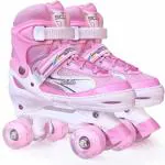 Jaspo Scud Adjustable Quad Roller Skates with LED Wheels Pink(Small)