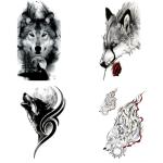 Temporary Tattoowala Black Wolf With Red Rose Designs Pack of 4 Temporary Tattoo Sticker For Men and Woman Temporary body Tattoo (2x4 Inch)