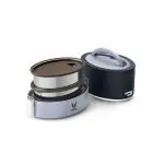VAYA TYFFYN Black Polished Stainless Steel Lunch Box with 2-Containers Without Bagmat, 600 ml