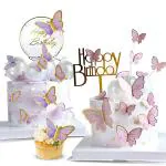 Hasthip Purple, Pink Butterfly Cake Decorations With 1 Happy Birthday And 20 Butterflies, Circle (Set Of 22)