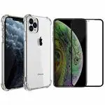 Kite Digital iPhone 11 Pro Transparent Bumper Shock Proof Corner Soft TPU Silicone Flexible Back Case Cover + 5D/6D/11D/21D (Black) Tempered Glass Screen Protector