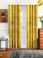 Cortina Plain Velvet Room Darkning Door Curtain (Canary Yellow) With Eyelet-(7Ft)