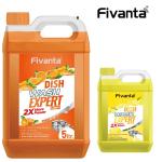 Fivanta Long-Lasting Refreshing For All Utensils Dishwashing Liquid Gel 6L (Lemon 1L + Orange 5L)