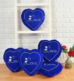 KoziHub Velvet Heart Shape Cushion Set of 5 Heart Love Pillow for Gift (13x13 Inch) (Blue)
