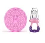 Enorme Silicone Pink Biscuit Shape Teething Teether with Silicone Fruit and Food Nibbler Pacifier for Babies