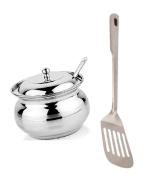 BLUE WONDER Stainless Steel Multipurpose Ghee Pot/Pickle Container with Spoon With Stainless Steel Cooking Kitchen Spoons Egg Palta and (Multicolour, Pack of 2)