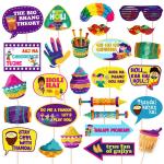Festiko 27 Pcs Happy Holi Photobooth Props, Holi Selfie Props, Holi Decoration Items, Holi Theme Props