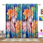 Sai Arpan Polyester 3D Digital Printed Radha Krishna Blue Color Window Religious Curtain for Indian Festival - Room Mandir and Pooja Ghar (4 x 5 ft 1 Piece), Multicolour