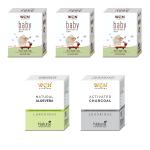 WON AYURVEDA Baby Bathing, Pure AloeVera, Charcoal Soap - (Pack Of 5)