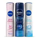 Nivea Men & Women Deodorant Combo Pack of 3 (150ml) - Fresh Natural, Pearl & Beauty, Fresh Active