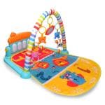 BUMTUM Baby Piano Play Mat Gym & Fitness Rack With Hanging Rattles Keyboard Set With Music Mode | Elphie Print (Pack of 1, Orange/Blue)