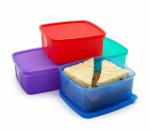 Mahaware Square 400ml Plastic Fresh Keep Tab Airtight Snacks Tiffin and Lunch Box (Set of 4)