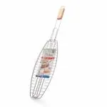 INDIGO Stainless Steel BBQ Barbecue Fish Grill Net Basket with Wooden Handle, Standard, Silver