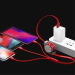 Astound Micro Usb Cable 2 A 1.5 M Copper Braiding 3 In 1 Retractable 3.0A Fast Charging Cable (Compatible With Camera, Computer, Gaming Console, Mp3 Player, Mobile, Smart Watch, Tv, Tablet, Red, One Cable)