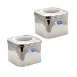 JVL Blue-Grey Stainless Steel Cubic Store Tin With C Thru Lid 4.5L (Pack of 2)