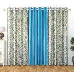 Stuffique Aqua Polyester Eyelet Long Crush Curtains - 9 Feet (Set Of 3)