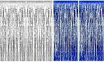 Festiko 4 Pcs Blue Silver Colour 3Ft X 6Ft Tinsel Metallic Foil Fringe Curtains Party Stage Backdrop Simmer Curtain For Valentines Day Wedding, Anniversary, Birthday