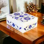 Pooja Creation Store White Marble Jewellery Box Home Decor Item For Girls Bedroom Decorative Showpiece - 10 cm (Marble, Blue)