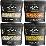 LILA DRY FRUITS 100% Natural Premium Dried, Nutritious & Delicious Cashew, California Almonds, Pistachios and Raisins Pack Pouch 250gms each (1kgs total) | Premium Badam Giri , Kaju , Salted Pista & Kishmish | High in Fiber & Boost Immunity