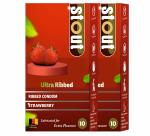 Stout Ultra Ribbed Strawberry Flavoured Condoms for Men -10 Count |Pack of 2