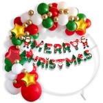 Festiko Christmas Balloon Arch Kit 54 pcs with Merry Christmas Banner, Latex Balloon Garland with Red & Golden Star Foil Balloons & Fairy Light
