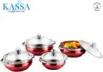 Kassa Stainless Steel Bottom Kitchen Serving, Cooking Bowl Handi Set 4-Pieces (Red) Induction Bottom Non-Stick Coated Cookware Set (Stainless Steel, 4 - Piece)