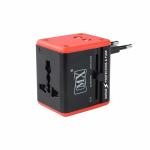 MX 4 in 1 Universal Travel Adapter with 2 USB Ports, Built-in Fuse & Surge Protector, International Conversion Plug Used Worldwide with Multi Type Power Outlet USB 2.1A, 100-250V, Red - (*MX-4024B-1)