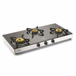 Glen 1038 GT FB Black LPG Glass Gas Stove With High Flame Forged 3 Brass Burner