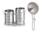 BLUE WONDER Stainless Steel Twin Cutlery Holder Racks With Stainless Steel Tadka Pan and (Multicolour, Pack of 2)