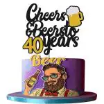 Festiko 40th Birthday Cake Topper Cheers To 40 Years Decor For Men Women Him Her Happy 40th Birthday Wedding Anniversary Party Supplies Black Glitter Decorations