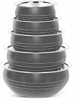 Nirvika Stainless Steel Handi Set Combo of 350, 550, 750, 1200 and 1650 ml (Pack of 5) (Black)