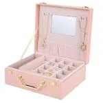 FlyKonix-Leather Jewellery Organizers Storage Box For Necklaces Earrings Rings Bracelets Watches Jewellery Boxes For Women (Pink)