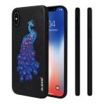 Memumi Apple iPhone X / 10 Peacock Series Hard Leather Back Cover Case for Women, REAL Embroidery Slim Fit, Exclusive Bird Pattern, Stylish, Diamond Studded, PC+PU (Black)