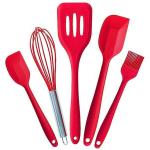 AADCART Silicone Kitchen Utensils Spoon Spatula Cooking Set- 5 Pcs Non-Stick with Wooden Handle- BPA Free, Heat Resistant Item, Flexible Non Toxic Silicon Cookware Tools