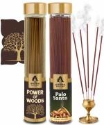 The Aroma Factory Organic Incense Sticks Power of Woods, PaloSanto (Herbal Agarbatti for Pooja) 0% Charcoal, 0% Sulphur, 2 x 100g Bottle