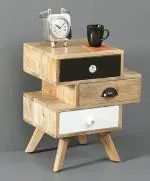 SMAART CRAAFTS Stacking Shape Bedside Table: Premium Design with 3 Drawer - Nightstand cum Side Table for Bedroom, Home & Kitchen - Pure Mango Wood with Natural Finish