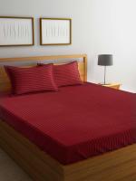 MarkHome Maroon Cotton Classic Satin Stripe 210 TC King Bedsheet Set 274 cm x 274 cm