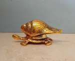 CraftVatika Metal Shank Conch Placed on Tortoise Base for Puja, Home Office Shop Decor Showpiece
