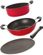 Nirlon 3 pcs of Red and Black Non-stick Aluminium Kitchen Cookware Utensil Gift Set, Standard