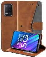 Autofocus Faux Leather Back Case Flip Cover for Realme Narzo 30 5G with ID Card Slot | Foldable Stand | 2 Card Slot | 1 Cash Slot | Magnetic Closure - Executive Brown, 21160