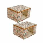 Unicrafts Saree cover bag Non-Woven Fabric Clothes Organiser with Transparent Window storage box for clothes cloth storage box bag - Pack of 2 (Orange Leaf)