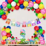 Zyozique Peppa Pig 4th Birthday Party Decorations - Banner, Balloons, Cupcake & Cake Toppers (Pack of 37)