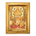Hawai Kuber Laxmi Ganesh Designer Wall Hanging Engineered Wood Photo Frame for Worship Use 8.5x7inch SFDI00432GLDFRM