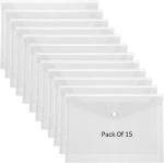 Shining Zon Envelope Design Document Certificates File Folder Bag Clear Holder Storage Case Snap Button File Folder Clear Plastic Container for A4, FS, Legal Size Papers Stationery - Pack of 15