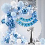 House of Banter Blue First Birthday Decorations for Boys, Kids - 1st Birthday Decorations for Boys - 1st Birthday Theme Decoration Combo - 1st Birthday Party Supplies for Boys